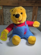 Vintage 1997 Winnie The Pooh Talking Plush Bear  Blue Overalls  Red Shirt Works picture