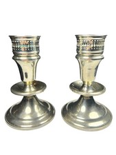 Antique W.S. Wenzel Nickel Silver Candlesticks Pair Victorian Art Nouveau picture
