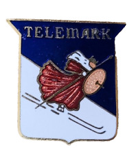 Vintage Telemark Ski Resort Wisconsin Viking Skier Skiing Enamel Pin Souvenir picture