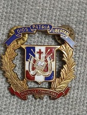 Vintage Trujillo Era Dominican Republic Army hat badge  brass and enamel  picture
