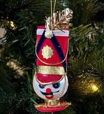1950s Vintage Toy Soldier Drum Major Head Christmas Ornament Satin Ball Japan picture
