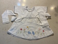 Vintage Handmade Child's Pinafore Apron Dress Applique Embroidery Tie-Back picture