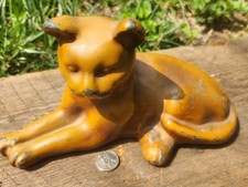 Antique Slush Cast Mold Cat Doorstop Pot Metal Vtg Figurine Figural Cold Paint picture