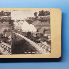 Victorian Steam Railway Stereoview C1895 Train & Carriages Unknown Place picture