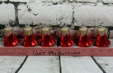 Vtg Shiny Brite Ruby Red Glass Bell Ornaments Set of 6 Gold Glitter MCM RARE HTF picture