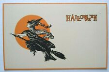 Halloween Postcard Gibson Witch Flying On Broom By Moon Unused Scarce Fantasy picture