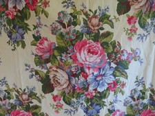 Vintage ROMANTIC Pink Rose Bouquets on Buttercream Style Cotton Drapery Fabric picture