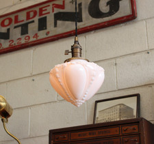 Antique Milk Glass Opaline Ornate Industrial Pendant Lamp Light White Vtg Rococo picture