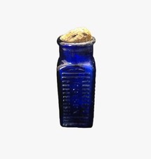 Antique Cobalt Blue Square KS-2 POISON Bottle w/ Cork - 3