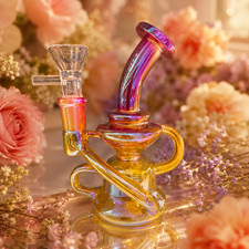 Mini Gold Pink Chrome Recycler Glass Bong with Bowl & Loop Handle - 5 inch picture