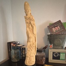 Vintage Faux Ivory statue Shen Xing ( God of Longevity) heavy 13 pounds 2’ tall. picture