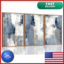 okudolit Abstract Wall Art Navy Blue Gray Canvas Framed Set of 3 - 16x24in picture