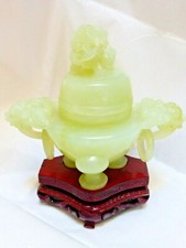 Chinese Carved 100% Natural Untreated Heitan Jade Top Lid Incense Burner picture