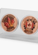 5oz .999 Fine Copper Colorized 2026 Canadian Maple Leaf picture