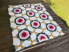Antique Dated 1854 and Signed QUILT TOP Touching Stars 82'' by 72'' picture