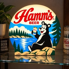 Hamm’s Beer Bear Lake Globe LED Light Box Sign Vintage Bar Man Cave Decor picture