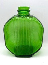 Vintage Green Glass Jar Round Flat Textured Lines Art Deco Geometric Pat PNDG 1 picture