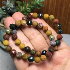 2Pcs Wholesal Natural Ocean Jasper bracelets Crystal ball sphere facet 8mm 7682 picture