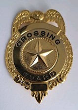 Crossing Guard Metal Gold Tone Pin Back 2 Inches Large picture