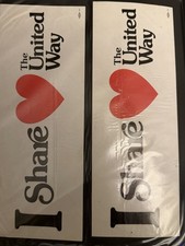 I Love Share The United Way Vintage Heart Bumper Stickers Lot of 2 picture