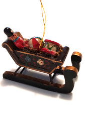 Vintage Wooden Sleigh Christmas Ornament Toys Folky Handpainted Holidays picture