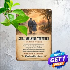 Elderly Couple Walking Into Sunset Romance Metal Tin Sign Loving Home Art picture