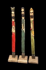3pc VTG Folk Art JESUS CHRIST Three Wise Men Hand Carved Wood Stick Man 15”LATAM picture