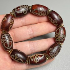Tibetan Vajra Dzi Bead Bracelet Vintage Agate Unisex Buddhist Jewelry 22x12mm picture
