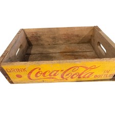 Vintage 1963 Coca-Cola Wooden Soda Crate Yellow Red Southern Wooden Box Inc picture