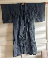 Japanese Indigo-Dyed Hemp Kimono Robe, Vintage, Antique, Boro, Workwear picture