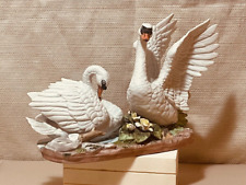Norleans Japan Bisque White Swans Meadow Figurines Rare Vintage and Damaged picture