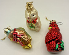 Vintage Christmas Ornament Lot Blown Glass Bunny Rabbit Cardinal Fish Holiday picture