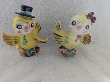 Lefton Vintage Mr. Mrs. Yellow Bird Salt Pepper Shakers with Rhinestone Eyes picture