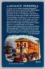 Lincoln's Farewell Springfield Illinois Train H E Biedinger Poem Postcard Vtg F9 picture