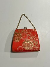 VTG Japanese Evening Kimono Chain Strap Wallet Red Silk Floral Heirloom picture