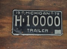 Vintage 1979 Michigan Trailer License Plate Rare Number H-10000 picture
