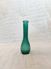 Vintage Green Diamond Pattern Glass Vase picture