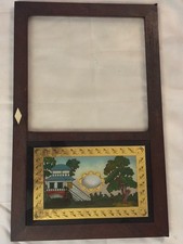 Antique Clock Door Reverse Painted Glass Wood Frame Landscape Inlay Parts picture