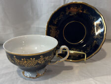 VTG 22k Gold Plated Cobalt Blue Tea Cup And Saucer Set picture