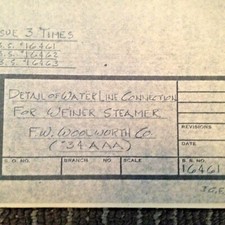 VINTAGE F W WOOLWORTH BLUEPRINT DRAWING WATER CONNECTION WEINER HOT DOG STEAMER picture