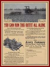1912 Avery Gas Traction Engine Tractor 1 Man Plow Outfit NEW Metal Sign: 12x16