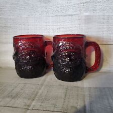Vintage Arcoroc France Ruby Red Santa Claus Christmas Glass Mug Set Of 2 picture