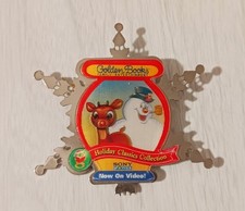 Vintage Christmas Reticulated Frosty The Snowman Rudolph Advertising Pin picture