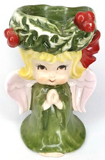 Vintage 1950s Lefton Ceramic Angel Christmas Candle Holder With Original Sticker picture