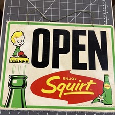VINTAGE 13 X 10 ADVERTISING SIGN 1962 SQUIRT SODA OPEN/CLOSED SIGN SQUIRT BOY picture