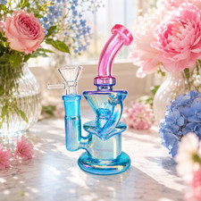 Blue Pink Iridescent Compact Glass Water Pipe 14mm 6~6.5 inch picture