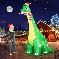 13FT Giant Dinosaur Christmas Inflatable with LED Lights, Blower, Santa Hat picture
