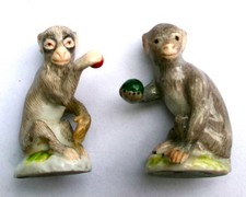 Early Pair Meissen Antique Porcelain Monkey Figurines picture