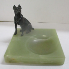 Antique Austrian Vienna Bronze Dog & Green Onyx Tray picture