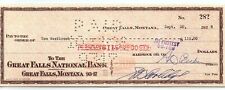 1928 GREAT FALLS MONTANA GREAT FALLS NATIONAL BANK CHECK Z1608 picture
